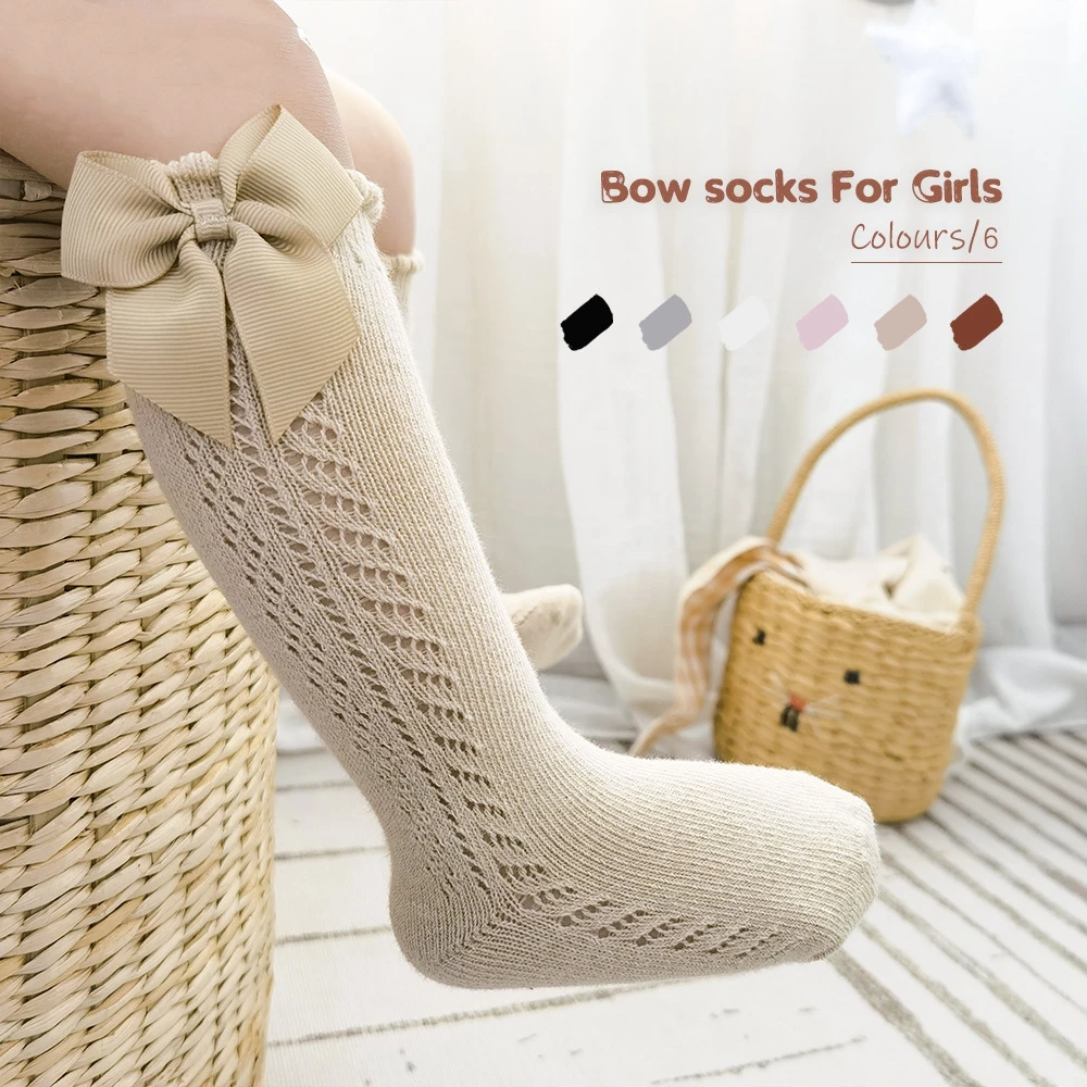 

Korean Version Princess Socks, Small Mesh Bow High Elasticity Combed Cotton Medium Tube Socks Children's Socks