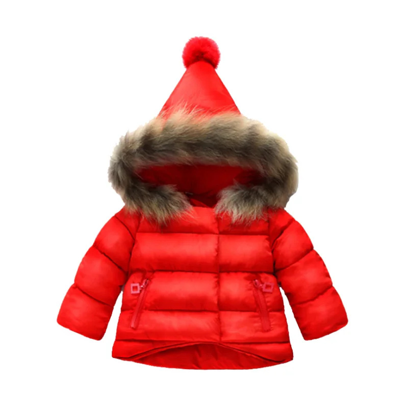 

Girls winter 0-30 degrees plus down warm hooded jacket 0-7year old fur collar coat thickening Korean fashion children's clothing