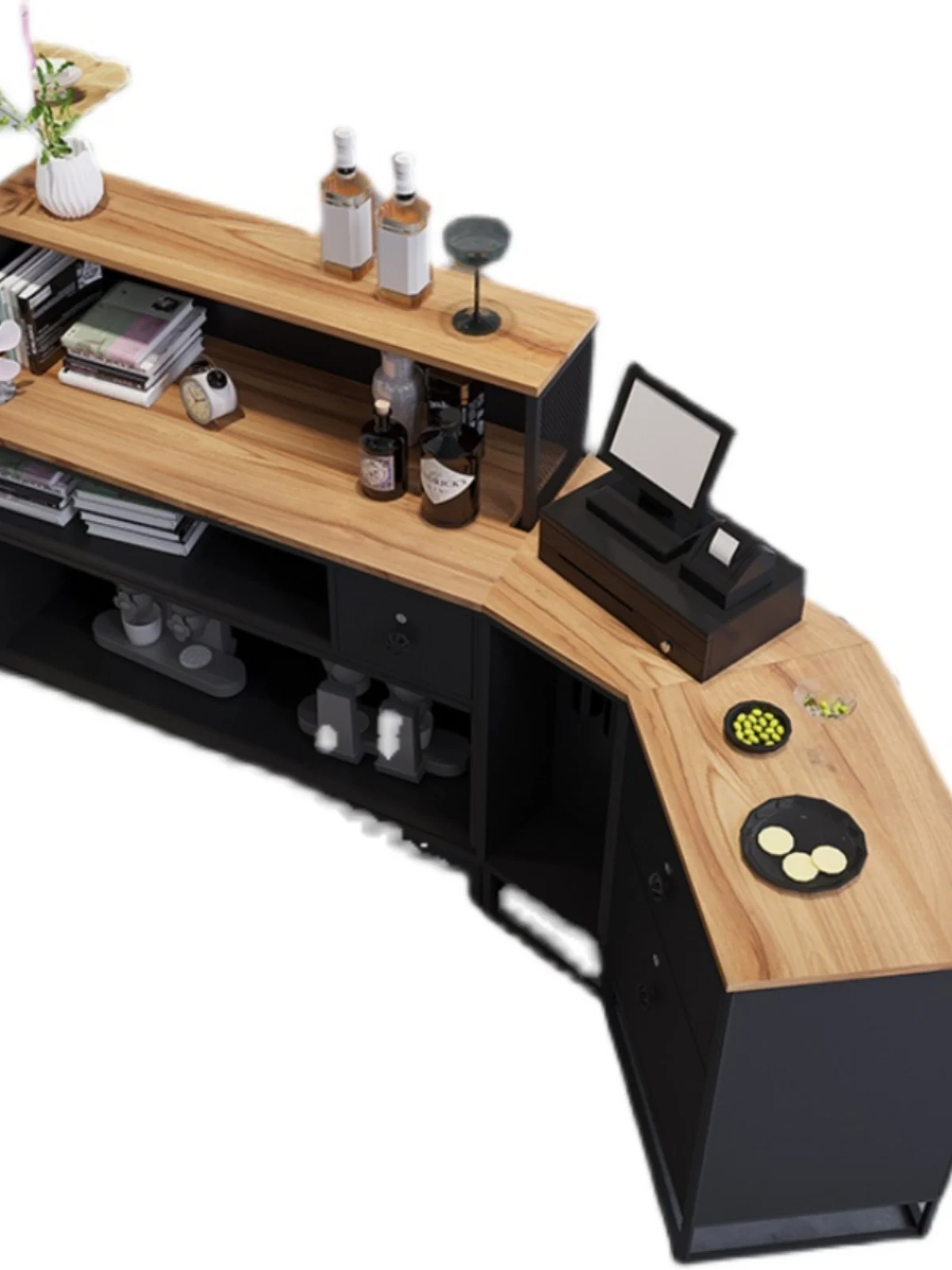 Промышленный ретро-прилавок для оформления заказа изогнутый угловой барный стол