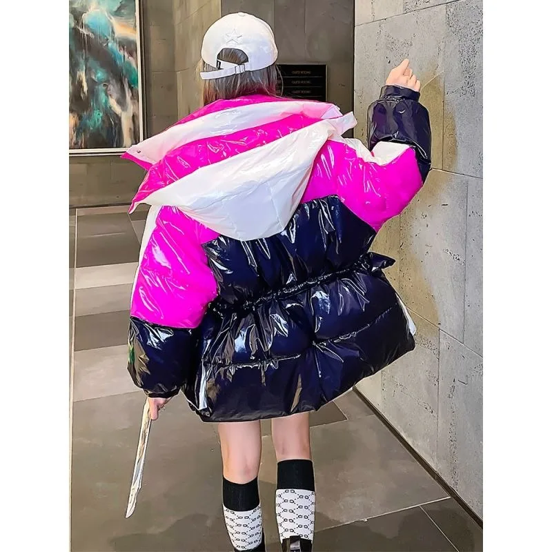 Жареный уличный цвет яркий пух хлопковая куртка женская короткая сеть красный 2024