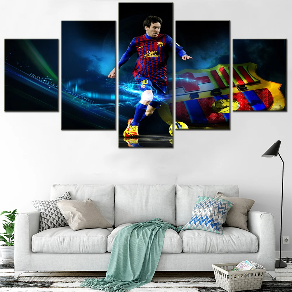 

Modern Wall Art Pictures HD Printed Posters Living Room Home Decoration 5 Pieces Famous Football Star Lionel Canvas Painting