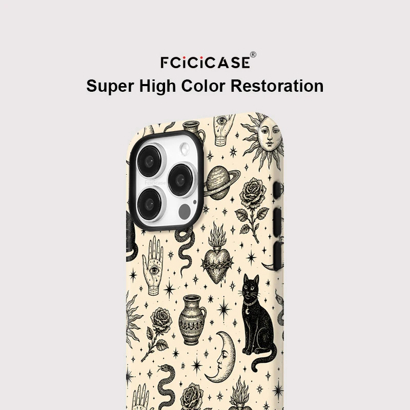Фото Чехол Fcicicase для беспроводной зарядки iPhone 16 17 Air 15 Pro Max 14 Plus 13 12 11 с магнитной технологией MagSafe, черный, с дизайном кошки №4