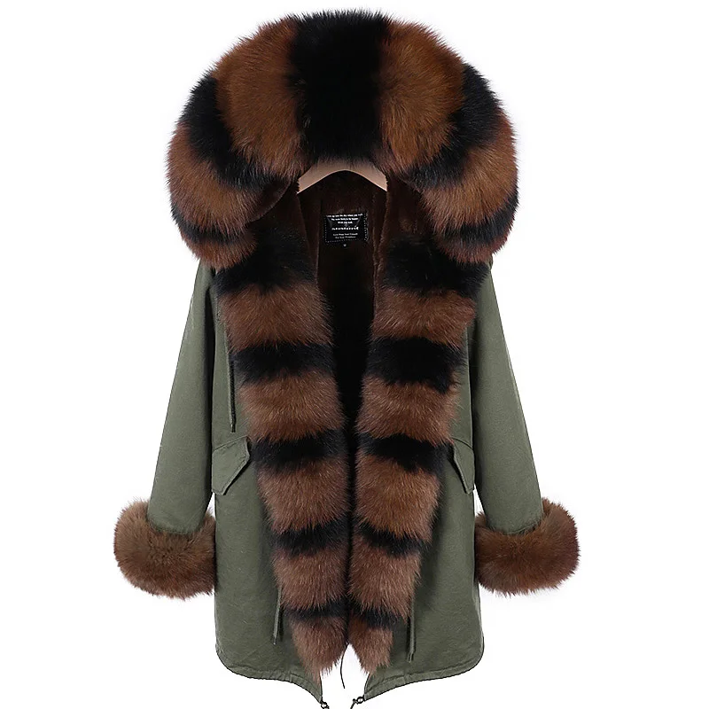 MAOMAOKONG 2022 New Luxury Real Fox Fur Collar Parkas Winter Jacket Women Female Clothing Coat with Fur Cuffs Thick Overcoat