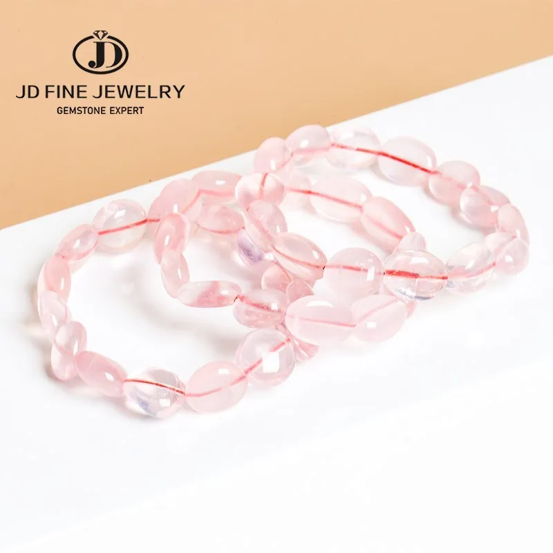 

JD 10-20mm Natural Irregular Pink Quartz Crystal Stone Beads Bracelet Reiki Healing Rose Quartz Elastic Bracelet Wholesale