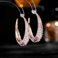 trendy american cubic zirconia crystal multicolored big hoop earrings circle round design women c shaped large hoop earrings