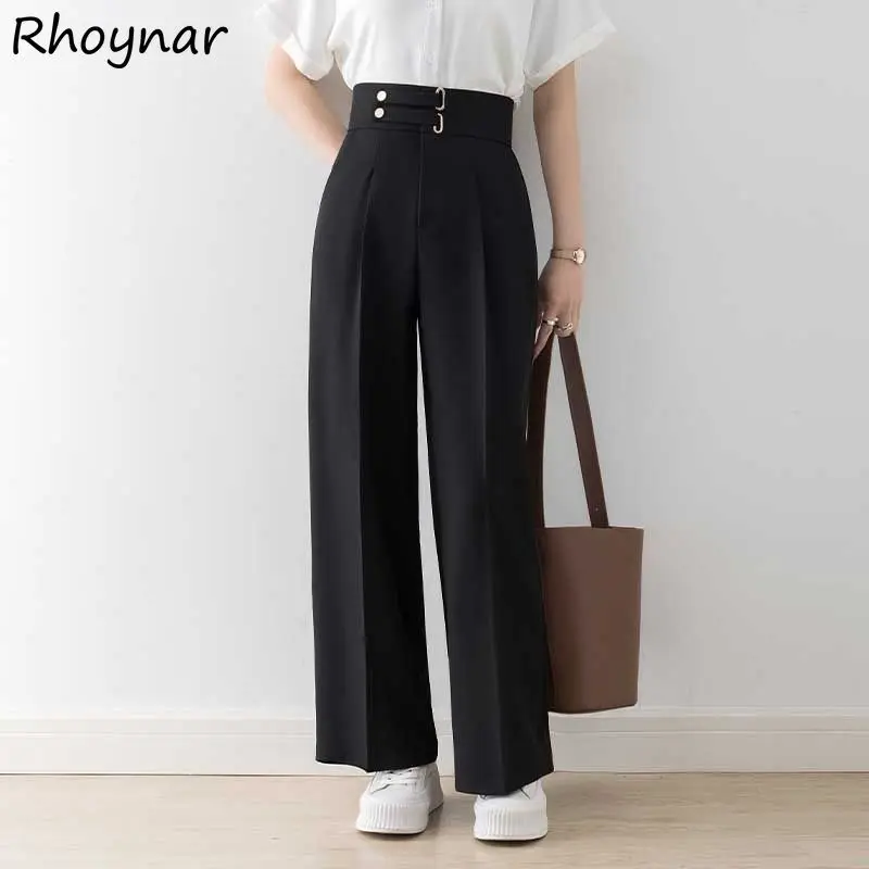 

Casual Pants Women Korean Style Spring All-match Basic Design High Waist Wide-leg College Elegant Fashion Hot Sale New Arrival