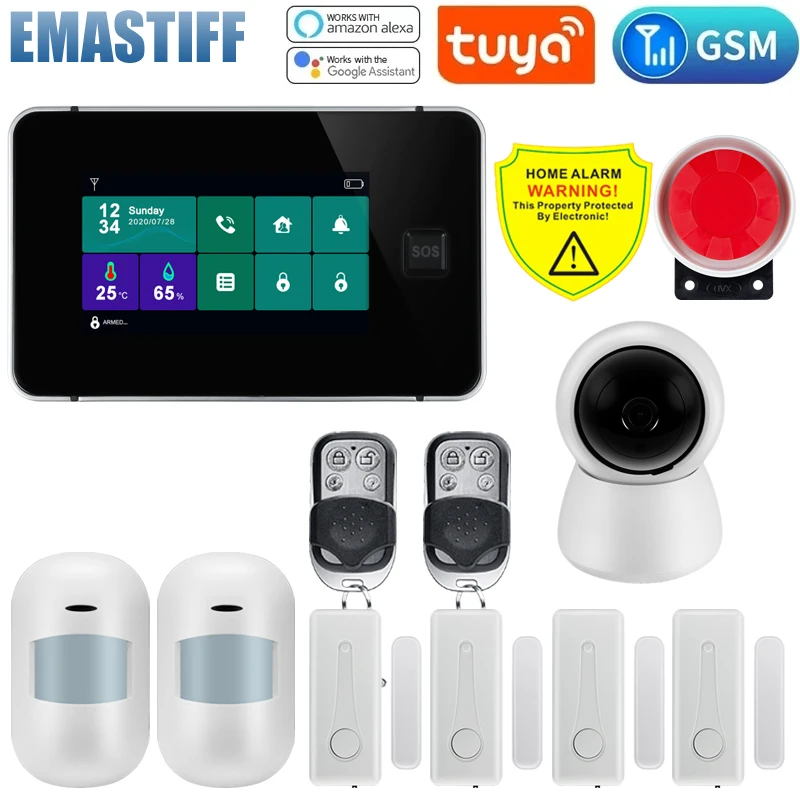 

Беспроводная система сигнализации Tuya, Wi-Fi Gsm, охранная система, управление через приложение, Комплект охранной сигнализации для умного дома, работает с Alexa Google