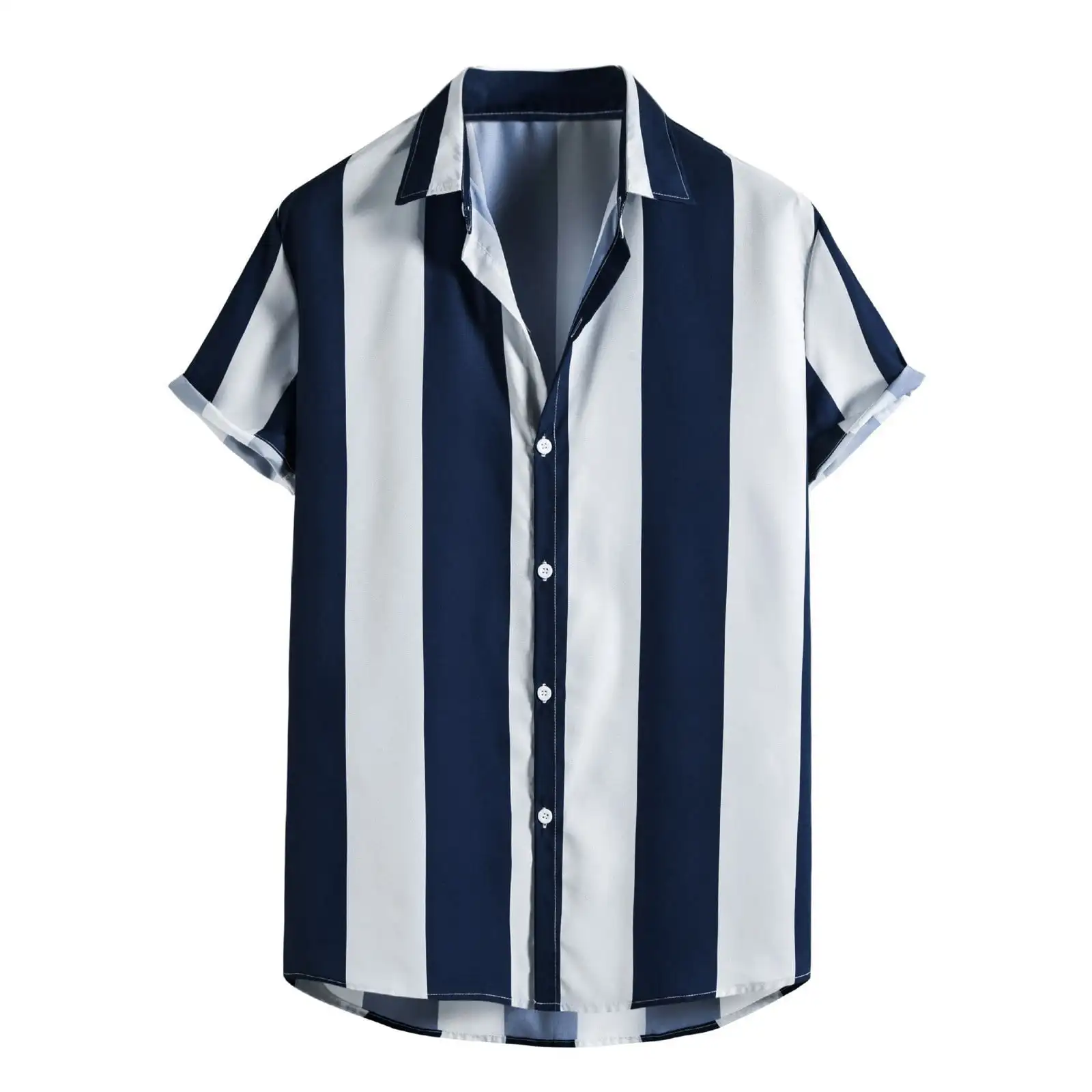 

Wendunide Polo Shirts For Men Men Summer Button Down Striped Printed Casual Short Sleeves Lapel Shirt Blue