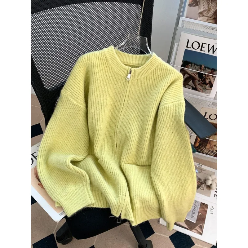 Женский мягкий вязаный кардиган на молнии Свободный Повседневный Кардиган