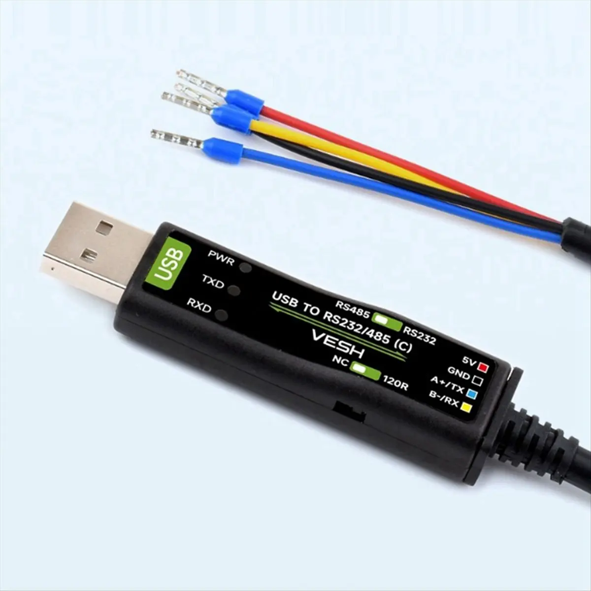 Фото Динамический USB-кабель RS232/485 с 4-контактным последовательным интерфейсом, встроенным индикатором питания и сигнала, на базе №2