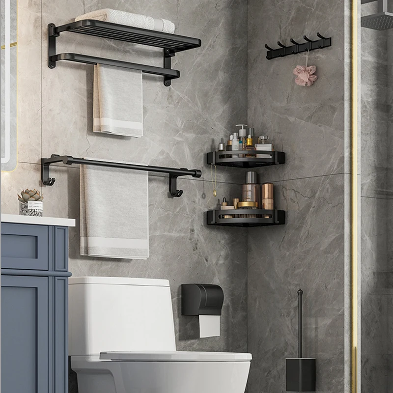 

Thickening Wall Shelf Towel Foldable Bathroom Shelves Hair Dryer Shower Storage Shelf Aluminum Estanterias Bathroom Furniture