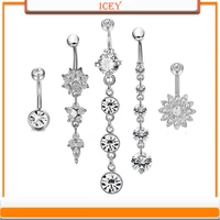 5pcs zircon belly ring rhinestones navel stud crystal belly navel jewelry stainless steel belly button ring alloy navel piercing