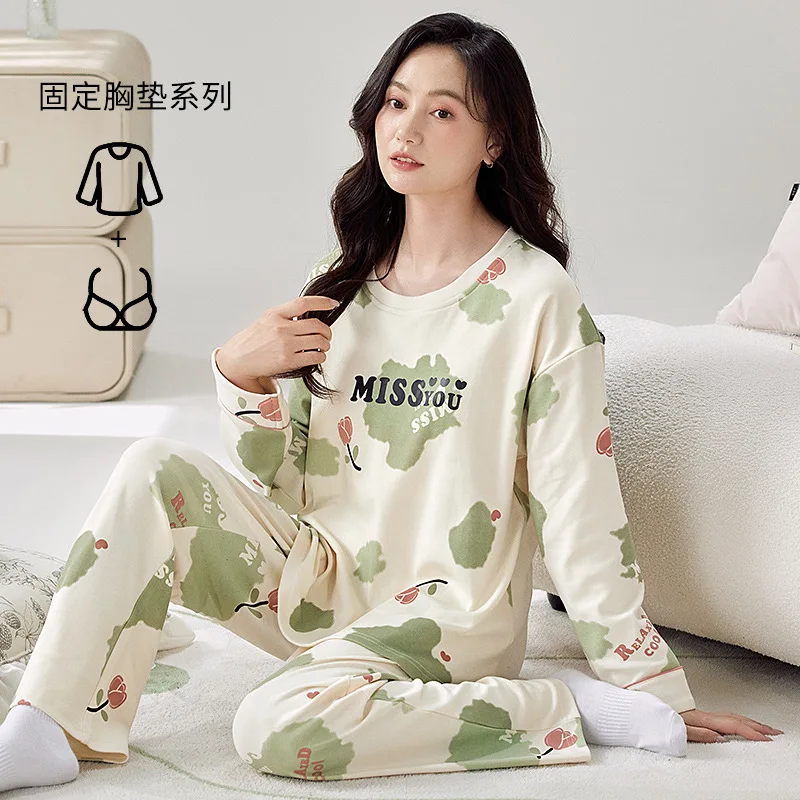 Осенние и весенние пижамы с нагрудными подушечками женские комплекты одежды