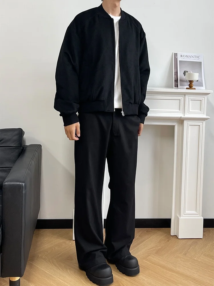OkayThxBye Premium Wool Blend Bomber Jacket Zipper Closure Short Wide Basic Autumn Winter Outerwear Men's Fashion Standard Fit |
