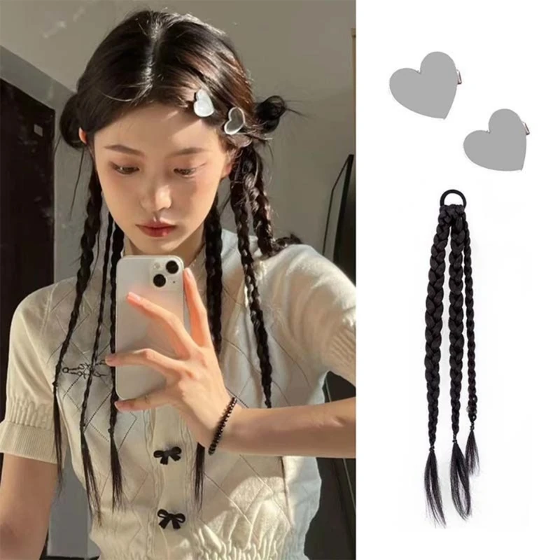 

Styling Braided Ponytail Extension Y2K Style Hair for Party Dress Up Sweet Girl Headgear with Hair Tie Dropship