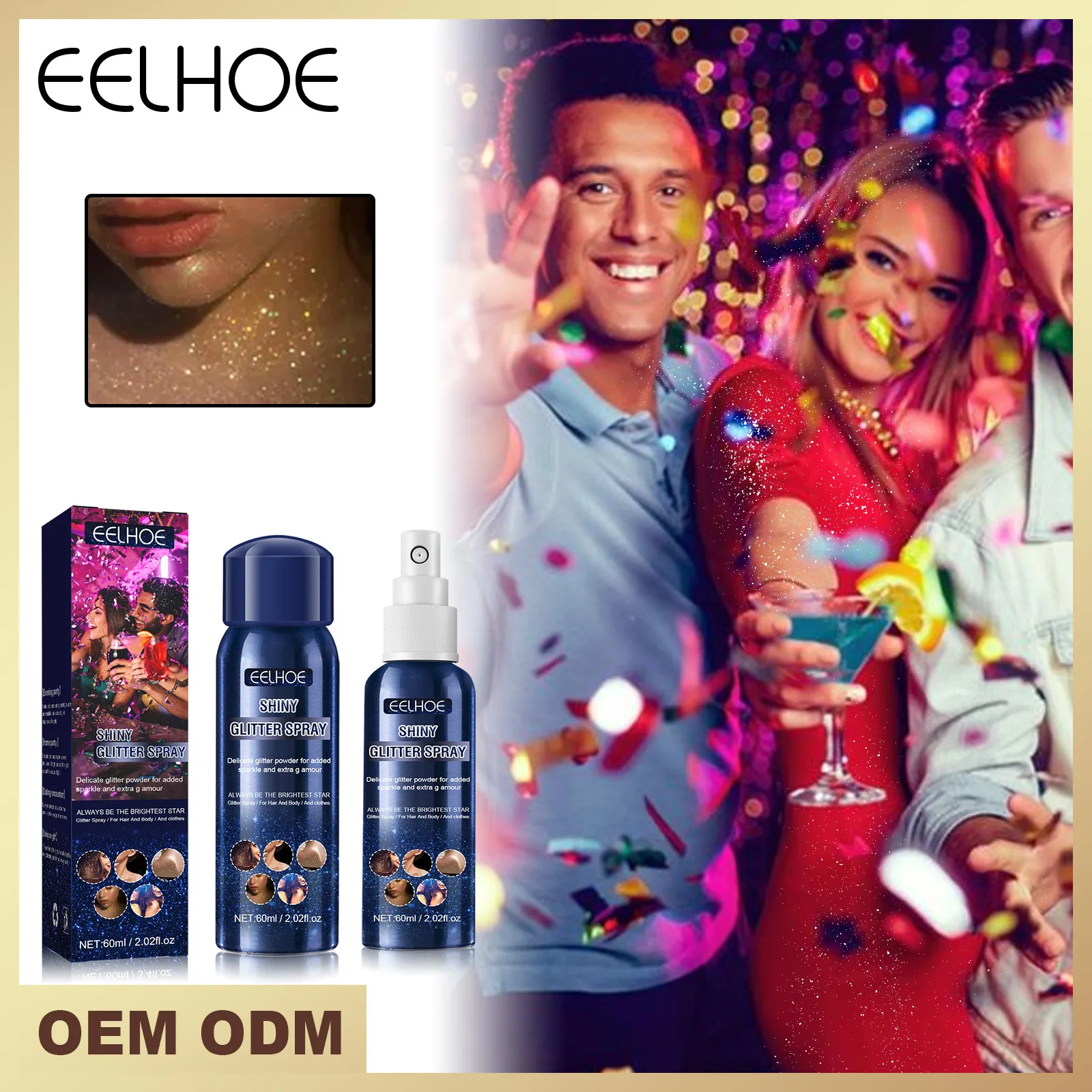 EELHOE Nightclub Party Glitter Spray Halloween Body Star Long Lasting Brightening Makeup Beauty 60ml Polvo De Hadas