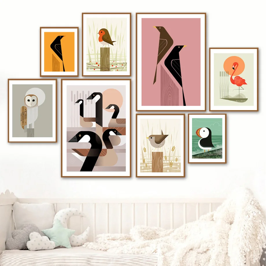 Картина на холсте Puffin Heron Wren с изображением фламинго Geese совы птицы скандинавские