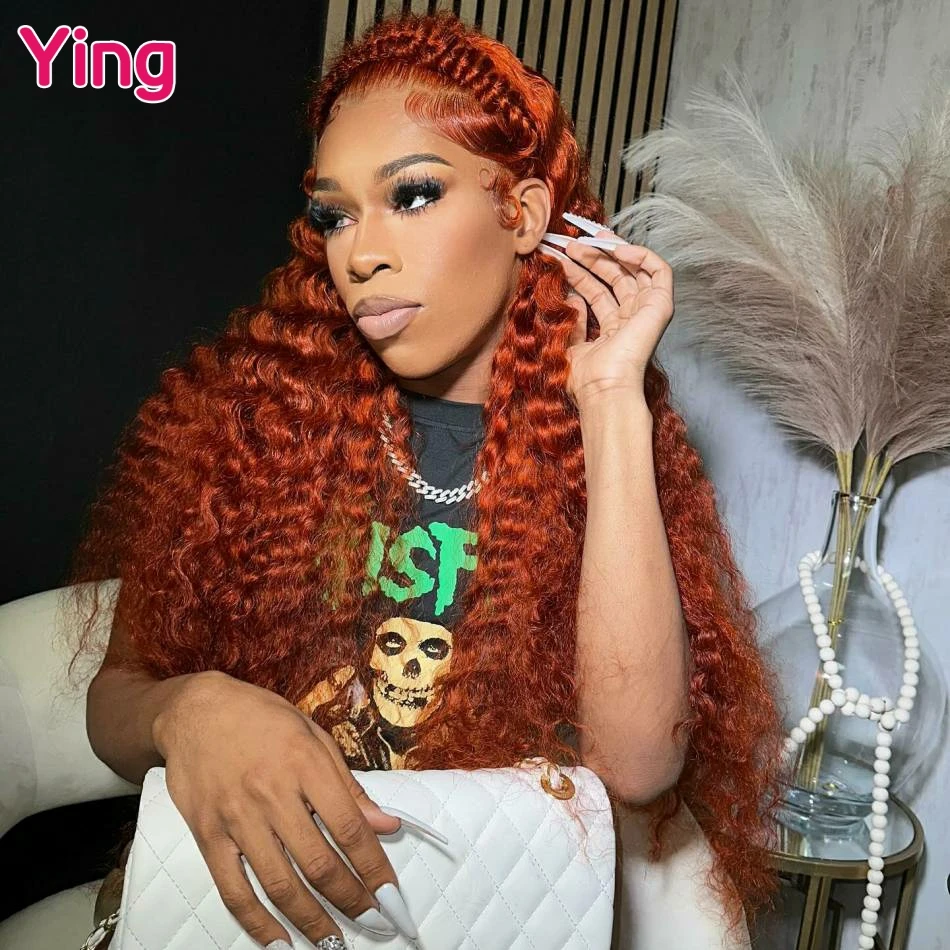 Волна воды Рыжий оранжевый цвет 13x4 13x6 Кружевные фронтальные парики Человеческие