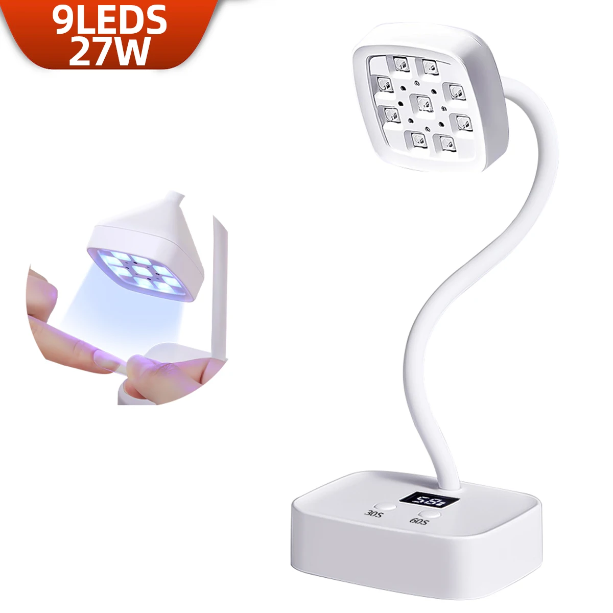 Светодиодная УФ-лампа для ногтей 27 Вт Лампа сушки 360 ° Гибкая перезаряжаемая