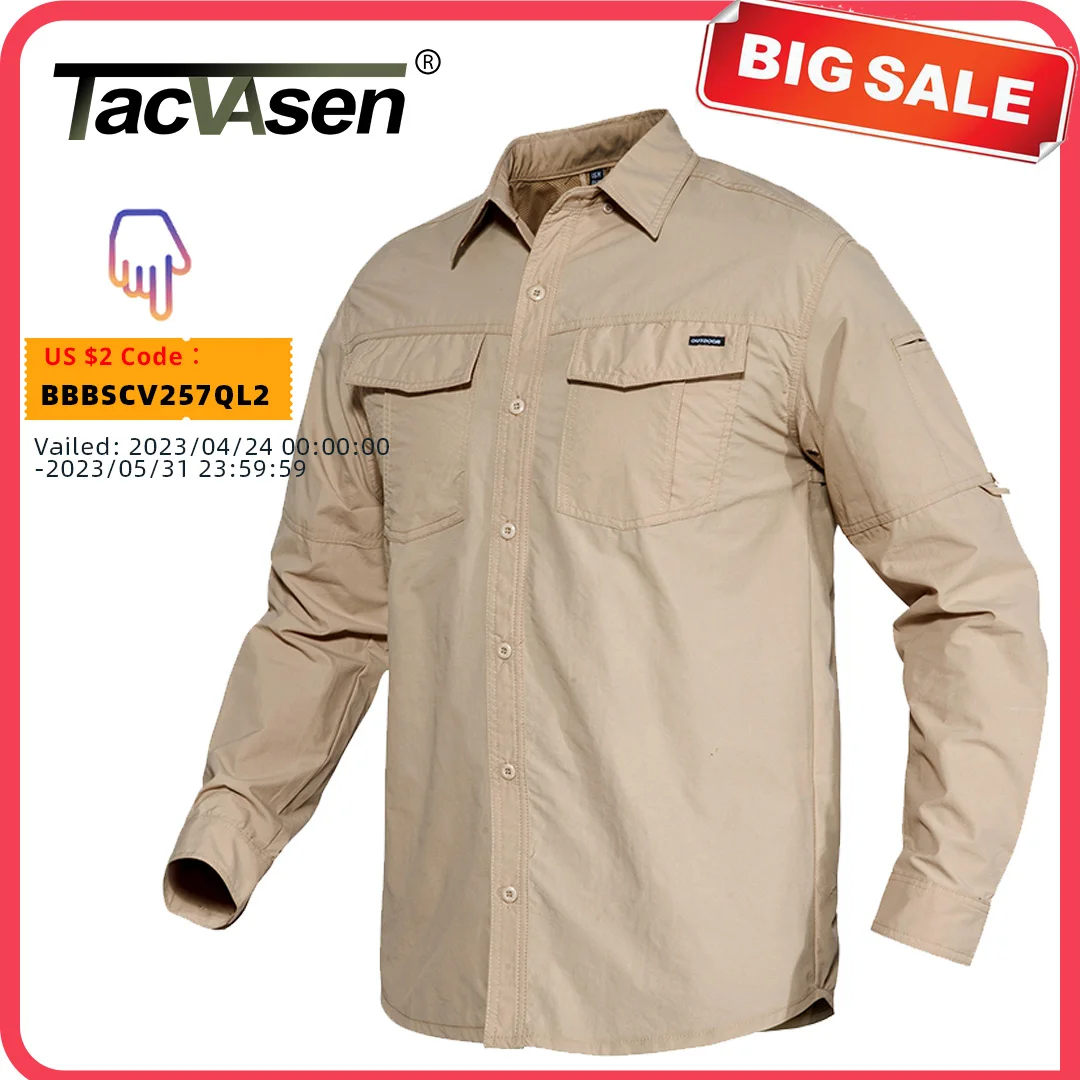 

Summer Cargo Work Shirts Men Safari Military Tactical Shirts Long Sleeve Button Down Performance Shirts Airsoft Clothes