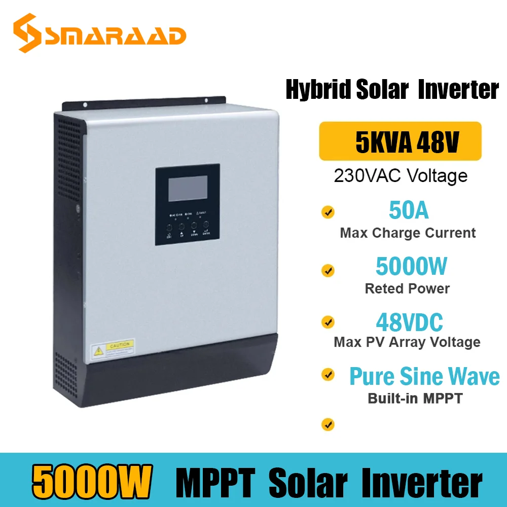 5000W Solar Inverter 24V Output 230VAC 50Hz 60Hz Hybrid Inverter Pure Sine Wave Battery MPPT Solar Charge Controller Inversor