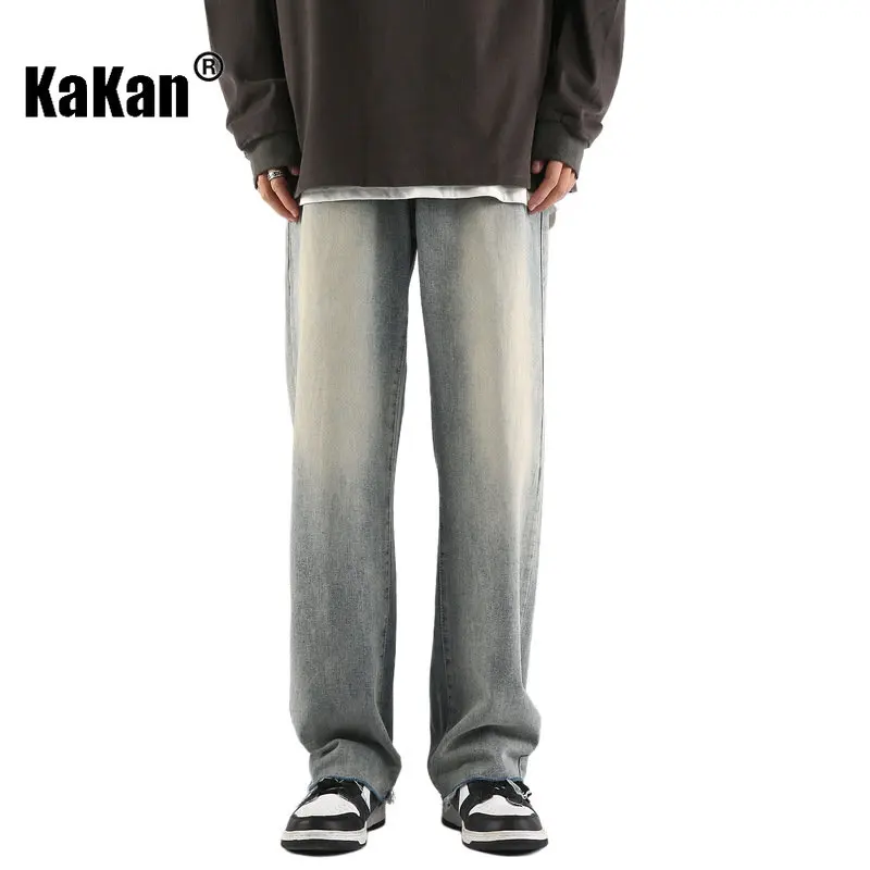Kakan - Spring/Summer New Vintage Wash Jeans Men's Wear, Loose Straight Barrel Occidental High Street Casual Long Jeans24-LQS909