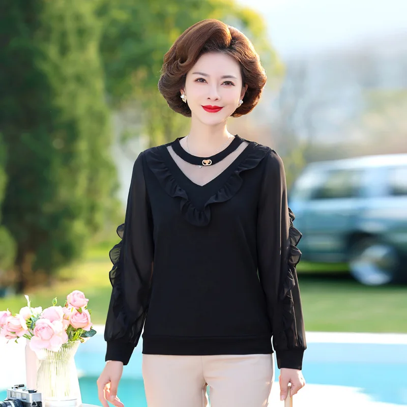 

2023 New Woman Clothing 50-60 Year Old Middle-Aged Mom black Oversized T-Shirt Comfortable Pullover Bottom Shirt