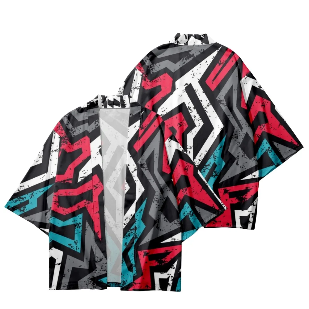 

Doodle style Casual Summer Short Sleeve Kimono Shirt Unisex Casual Wear