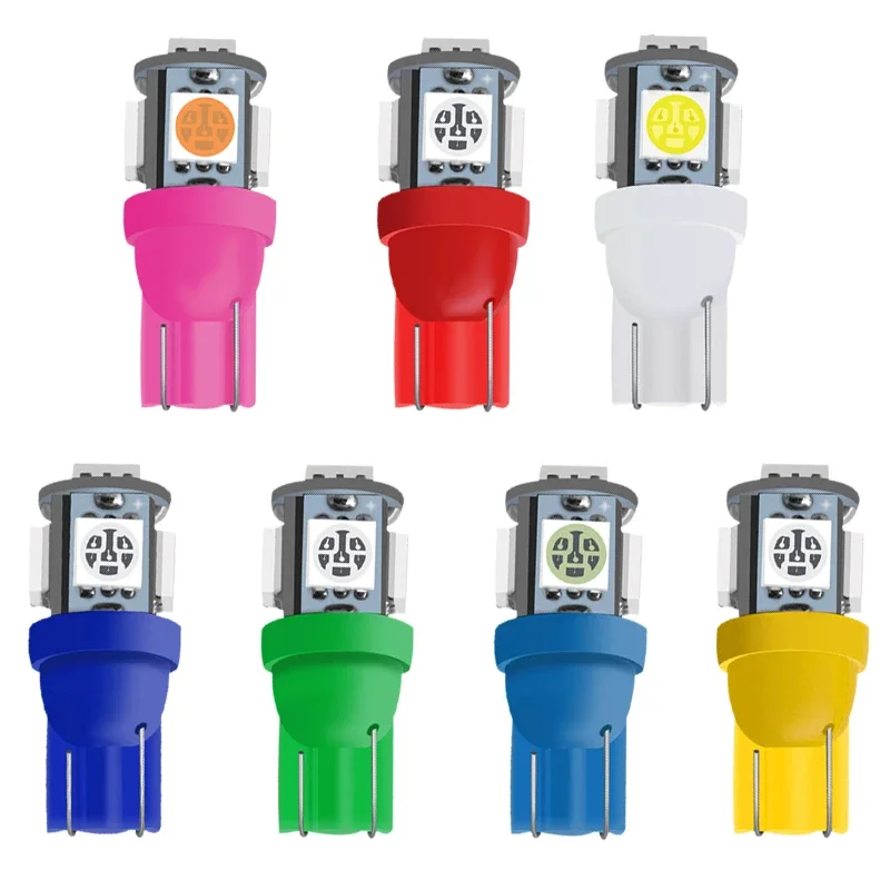 Фото 1000 шт. светодиодных ламп T10 W5W 5050 с 5 SMD LED, белые, синие, красные, желтые, зеленые, 194, 168, суперяркие клиновидные лампы, 12В, 24В №1
