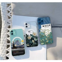 fashion and famous paintings phone case for iphone 13 12 11 mini pro max transparent super magnetic magsafe cover
