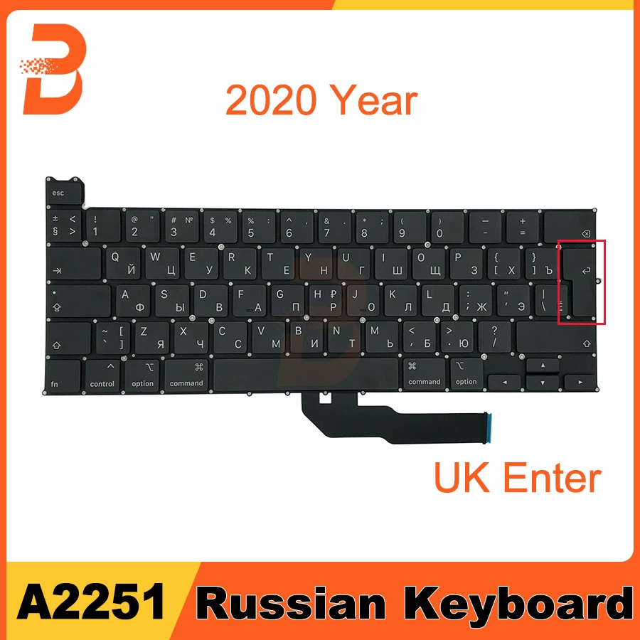 

Новая русская клавиатура для ноутбука a2251, большая клавиша Enter для Macbook Pro Retina 13 дюймов A2251, русская клавиатура, замена клавиатуры 2020 EMC 3348