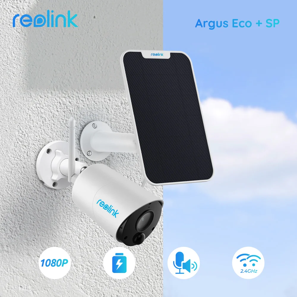 Reolink Argus Eco 1080P WiFi Security Camera Wireless Outdoor Battery IP Cam PIR Detection Solar Powered Surveillance Cameras