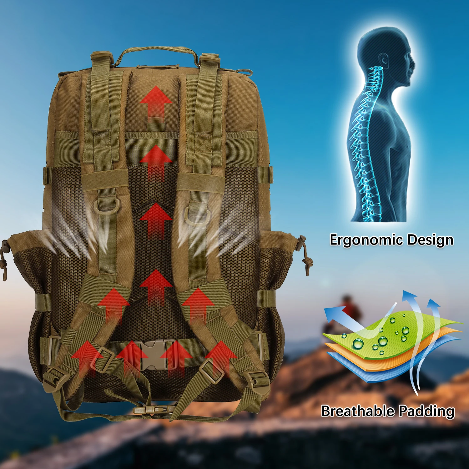 45L 600D Nylon Waterproof Trekking Fishing Hunting Bag Backpack Outdoor Military Rucksacks Tactical Sports Camping Hiking