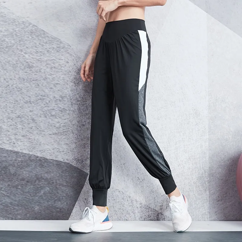 Women Loose Yoga Pants High Waisted Thin Running Jogging Trousers Lady Fitness Workout Sweatpants Spliced Colors