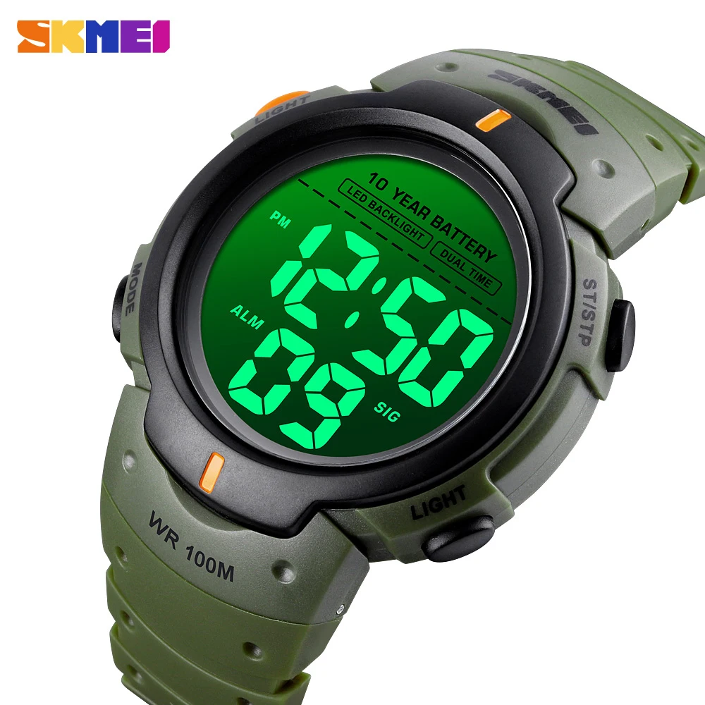 

SKMEI Sport Outdoor Watches Mens Digital 100M Waterproof Wrist Watch Men 2 Time Stopwatch Alarm Clock Top Brand reloj hombre