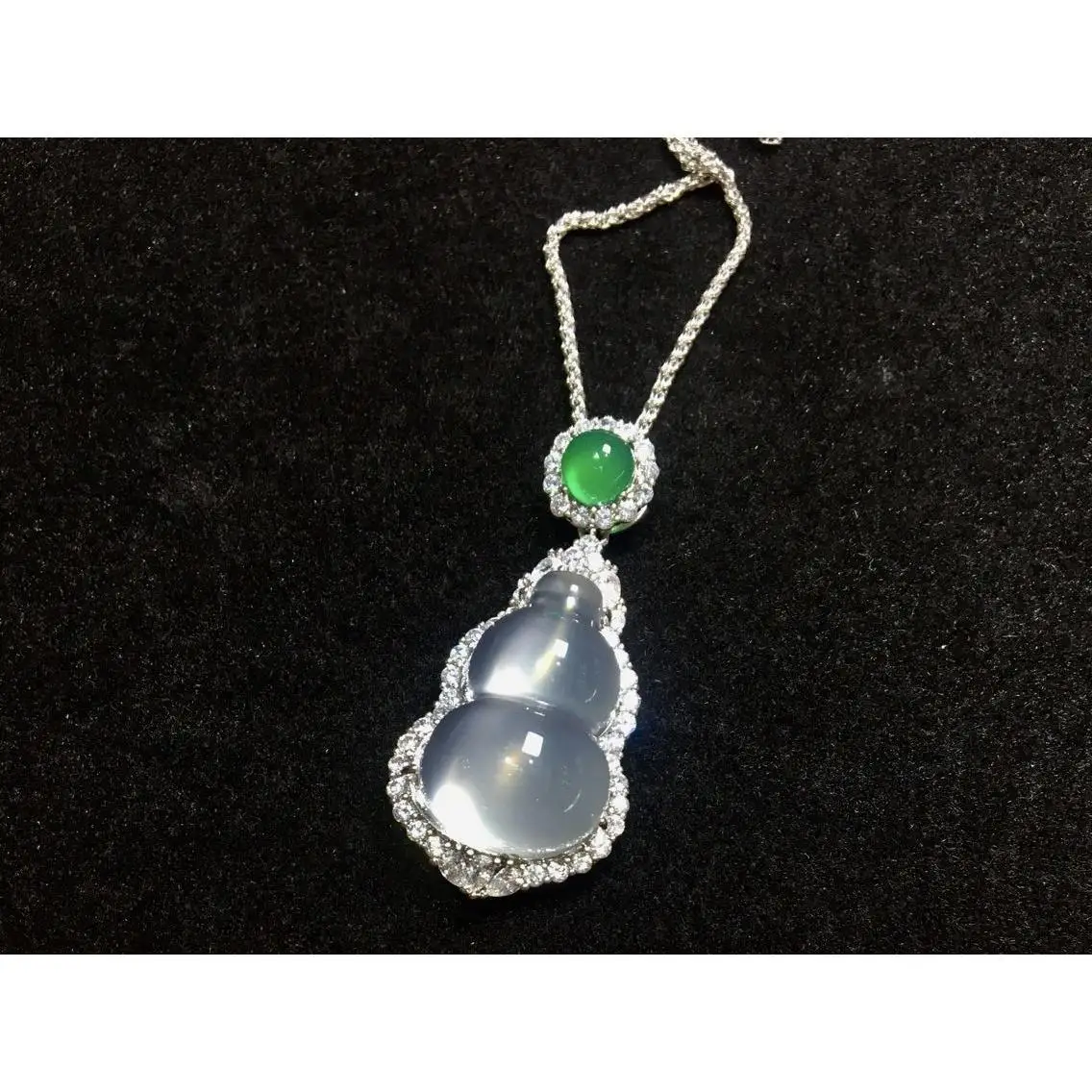 Natural High Ice White Chalcedony Agate Gourd Pendant Necklace Sweater Chain S925 Sterling Silver Inlaid Healing Crystals images - 6