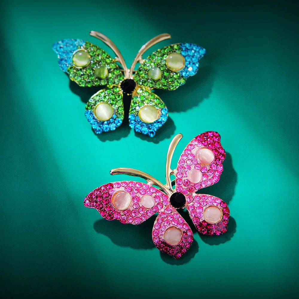 

TULX Full Rhinestone Butterfly Brooches For Women Unisex 2-color Insect Weddings Office Brooch Pins Gifts