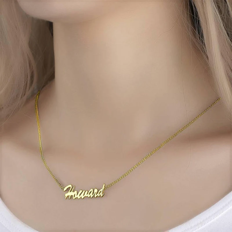 Personalized Name Necklace Custom Pendant Stainless Stee Gold 5mm Cuban Chain Necklaces for Women Men Customized Letter Jewelry
