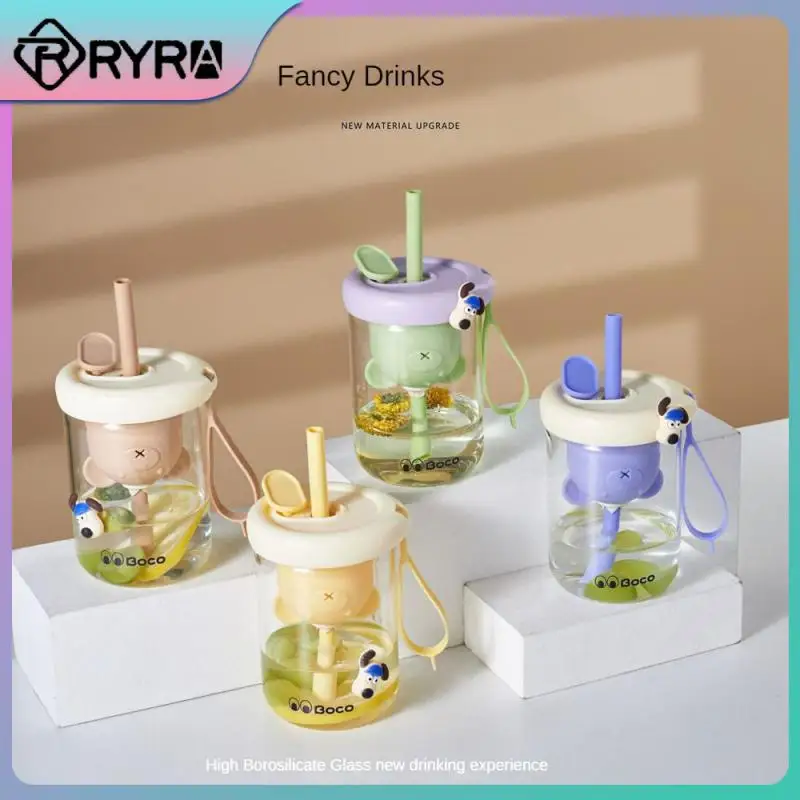 

450ml Girl Glass Cup Cute Bear Water Cup Tea Septum Water Bottle Drinkware Creative With Lids And Straws Straw Cup With Filter