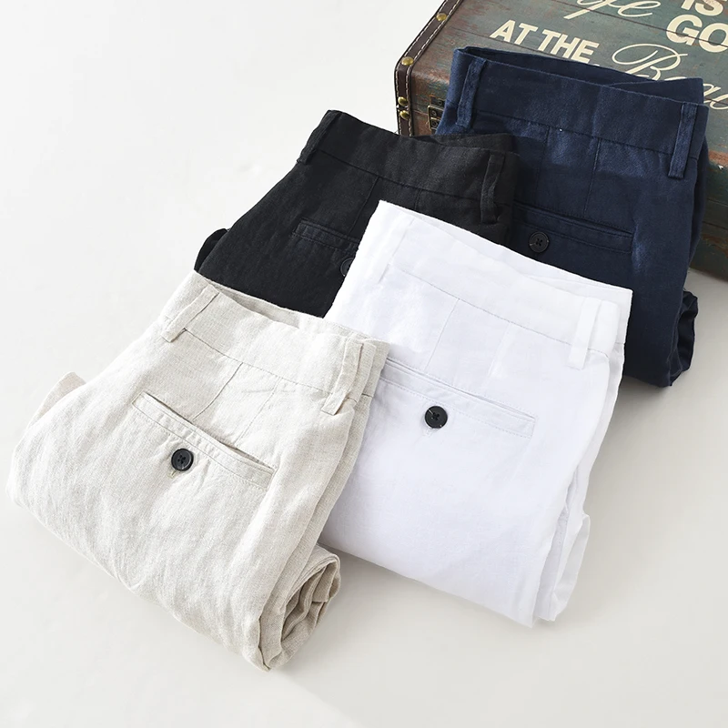 Простые мужские льняные повседневные брюки в японском стиле свободные дышащие