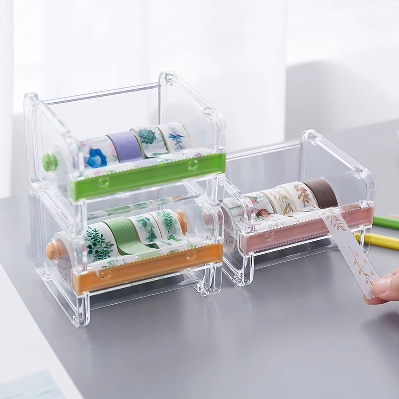 

Tape Cutter Transparent Stationery Masking Supply Tape Storage Dispenser School Japanese Creative Tape Organizer Adhesive Washi