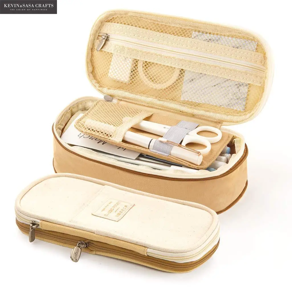 

Женский разноцветный холщовый растягивающийся двухслойный вместительный пенал, милый Футляр для карандашей