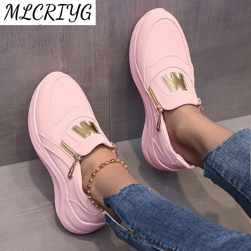 

2021 Women Chunky Sneakers Fashion Platform Shoes Zipper Women's Vulcanized Shoes Round Head Women Casual Shoes Zapatos Mujer