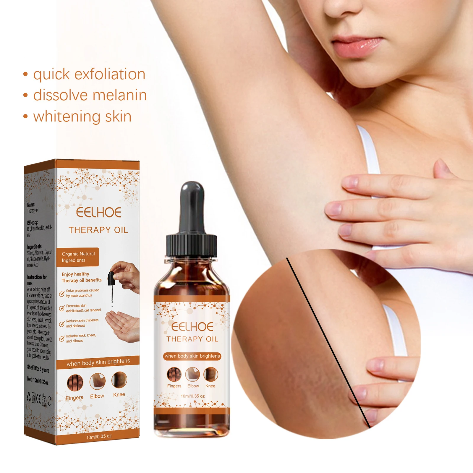 

Skin Beauty Oil Underarms Arms Legs Joints Lightens Melanin Dullness Exfoliation Brighten Skin Tone Moisturizes Whitening Serum