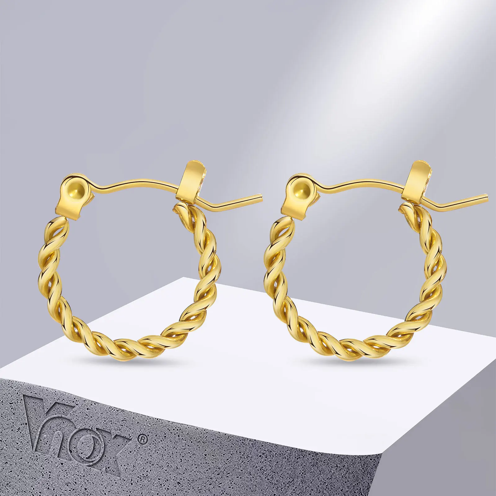 

Vnox Simple Twisted Gold Color Hoop Huggie Earrings for Women, Anti Allergy Stainless Steel Round Earring Gift to Her Jewelry
