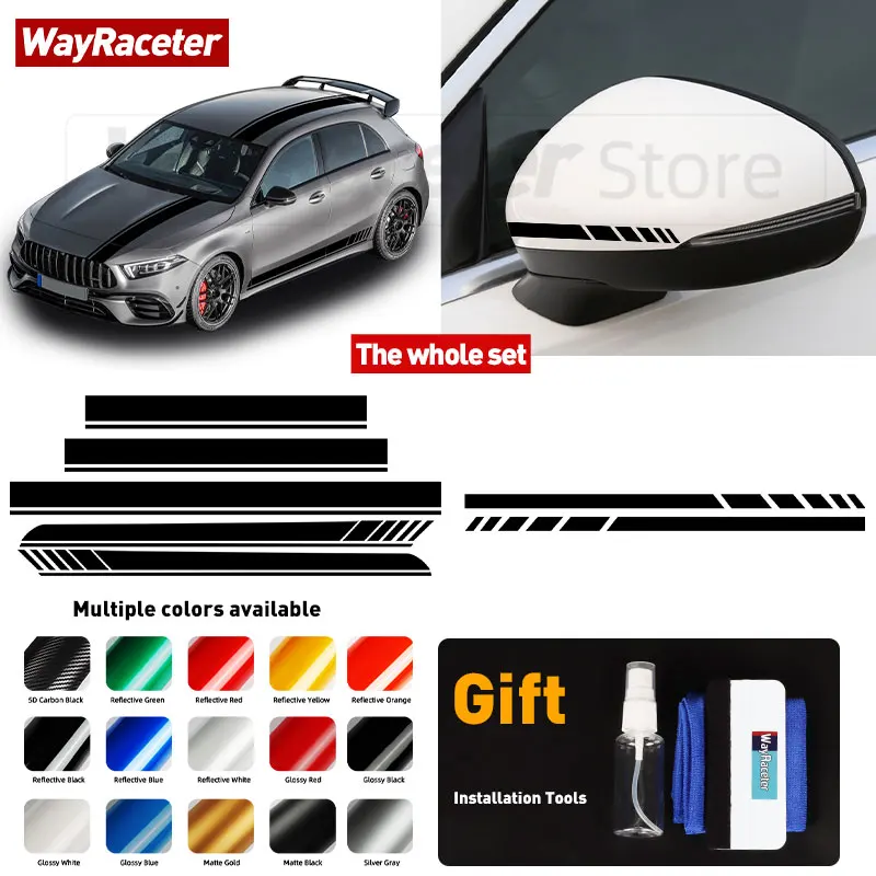 

Наклейка на крышу багажника, 1 дверь, боковая полоса, наклейка на зеркало заднего вида для Mercedes Benz W177 A35 A Class A45 S AMG Hatchback