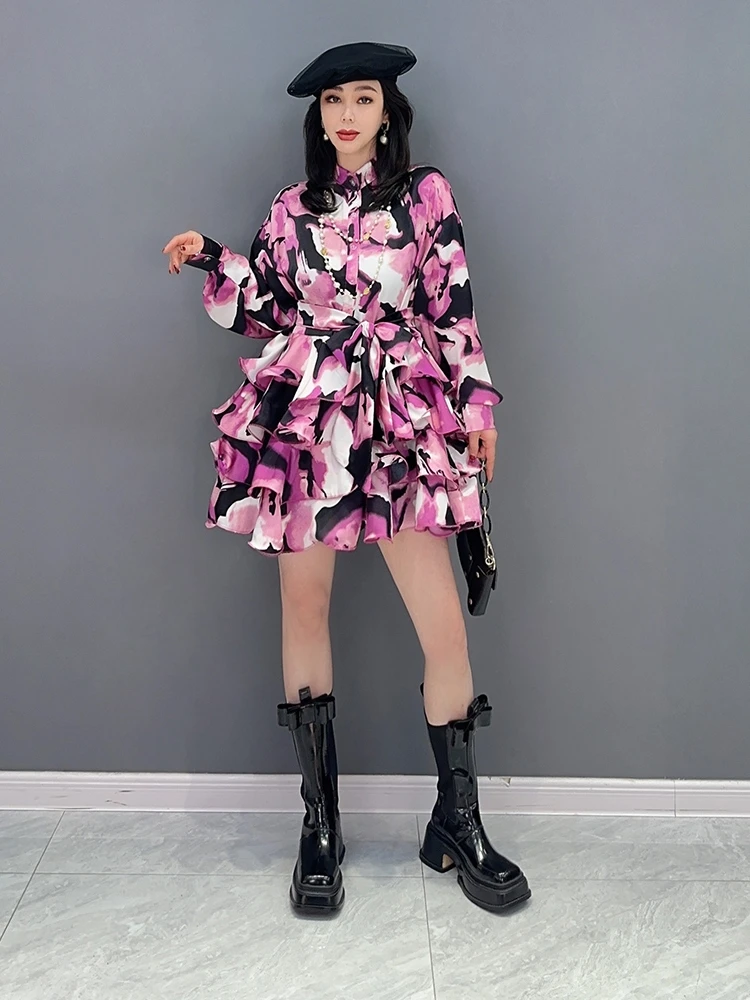 

Женское тонкое шифоновое платье-рубашка, свободное вечернее платье большого размера с принтом и оборкой без рукавов, весна-лето 2023