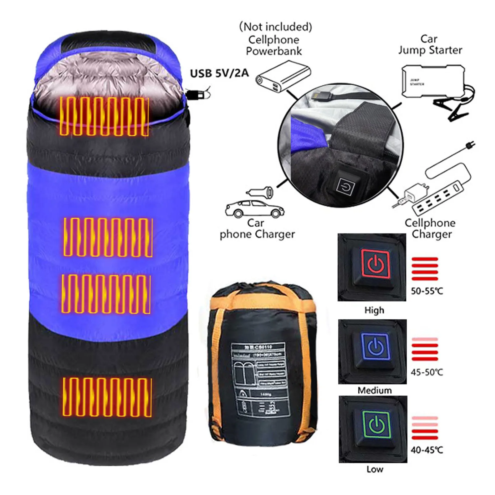 Camping Sleeping Bag Heating Pads 3-speed Adjustable Temperature Thermal Sleeping Pad USB Charging Heated Carpet For Hiking