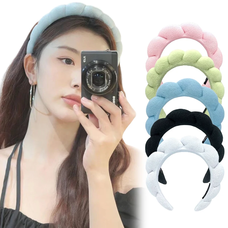 

Fashion Solid Color Sponge Twist Headband for Women Girls Daily Makeup Washing Face Wavy Hair Hoop Female Headwear Accessories