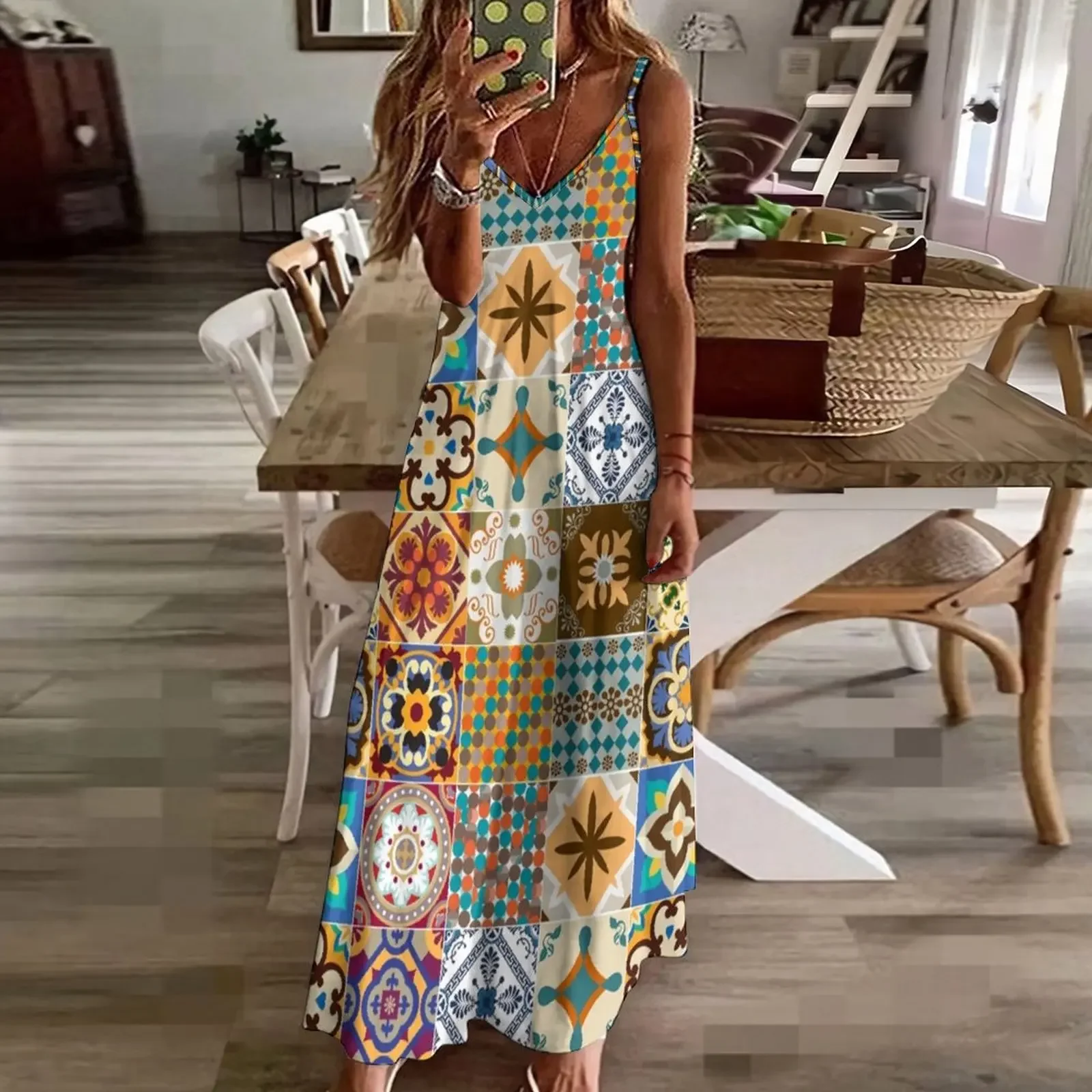 Традиционная португальская плитка azulejo Португальский Платье без рукавов Платья